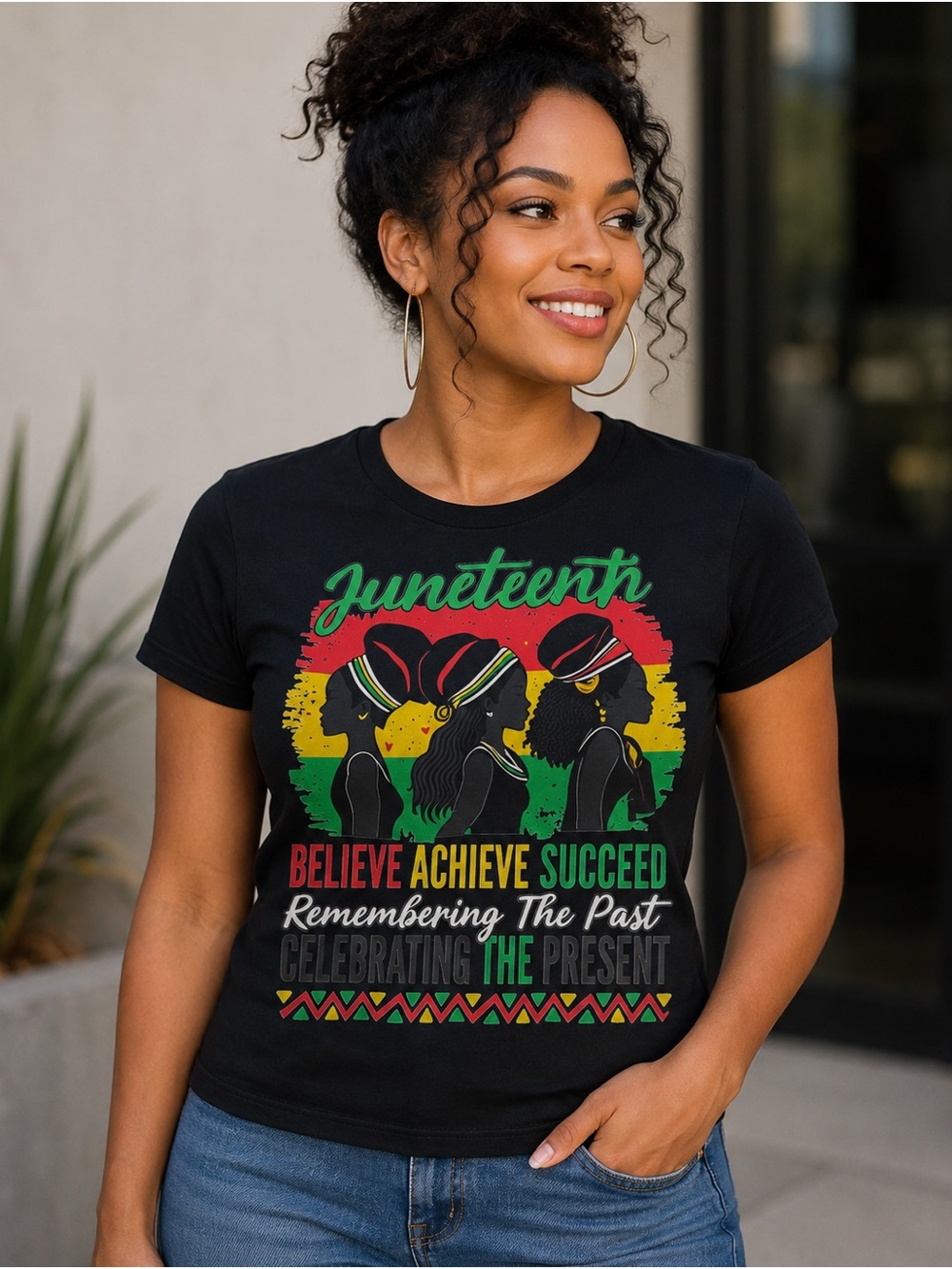 Juneteenth Graphic Tee - Black with Red, Green & Yellow Design